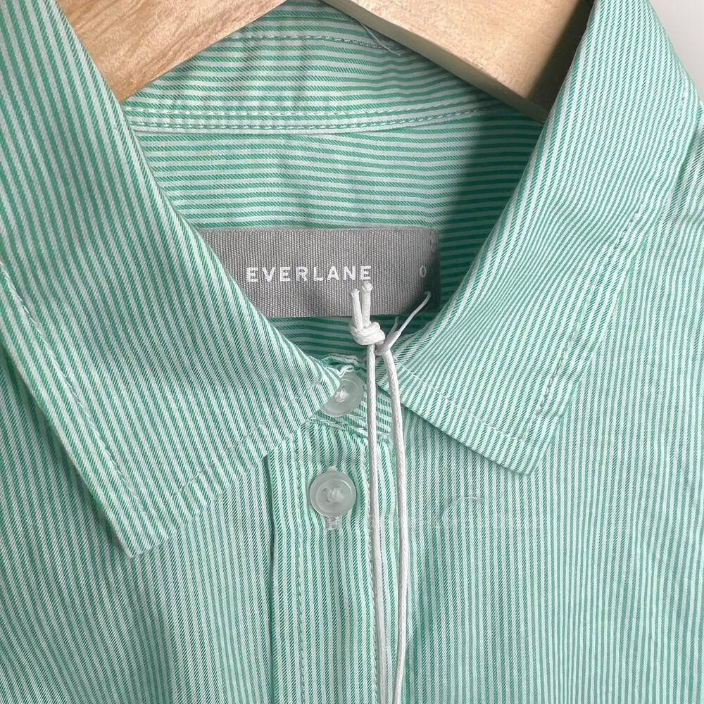 Everlane Oversized Striped Button Up Mint Green Cotton Oxford Preppy Minimalist - Picture 4 of 9